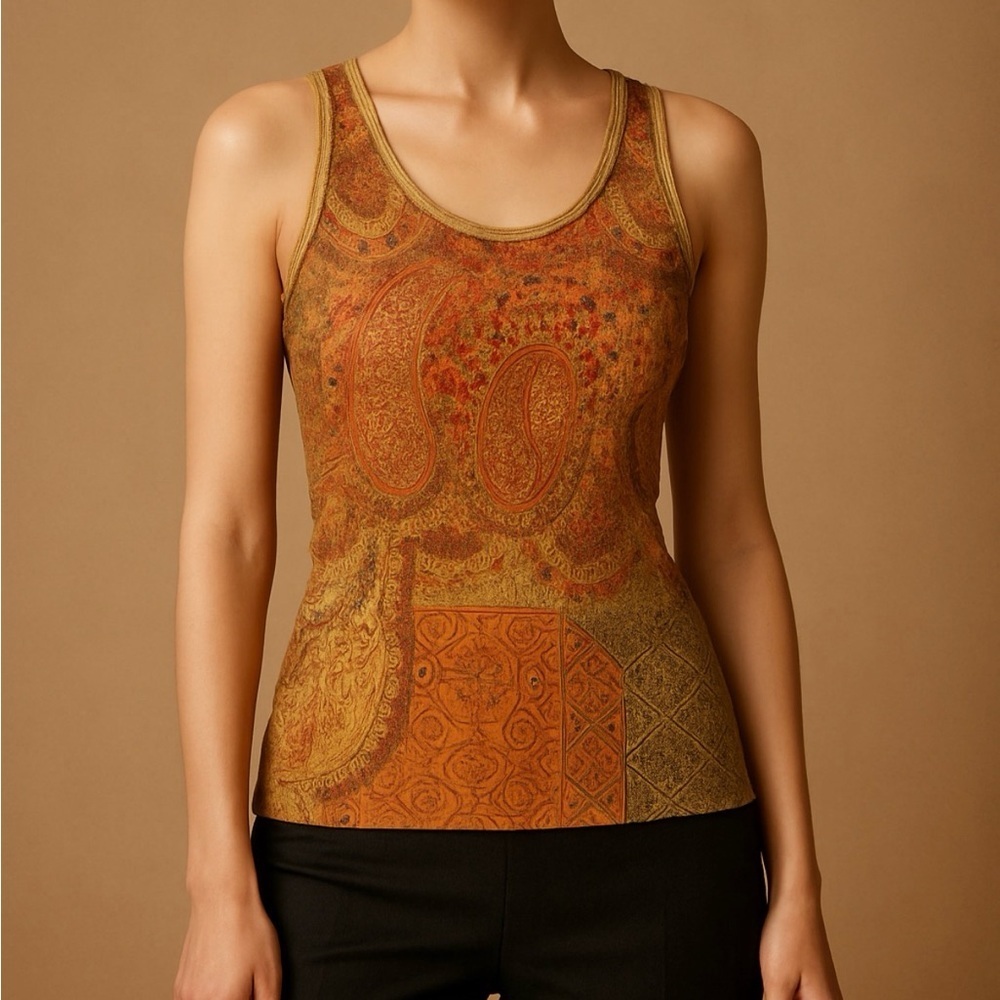 Jonny Was Style 100% Cotton Paisley Print Tank Top - Orange Size Medium